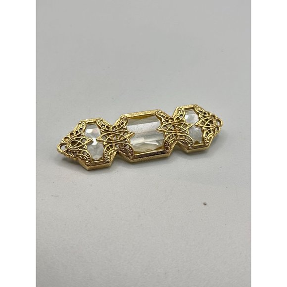 Vintage Intricate Gold Filigree Bar Pin Clear Acrylic Stones Classic Jewelry - Picture 6 of 8